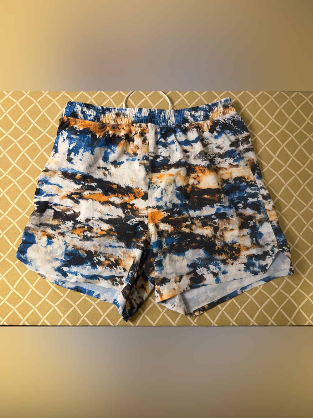 All in Motion Men’s Medium 2-in-1 Running Shorts Abstract Blue Orange Print